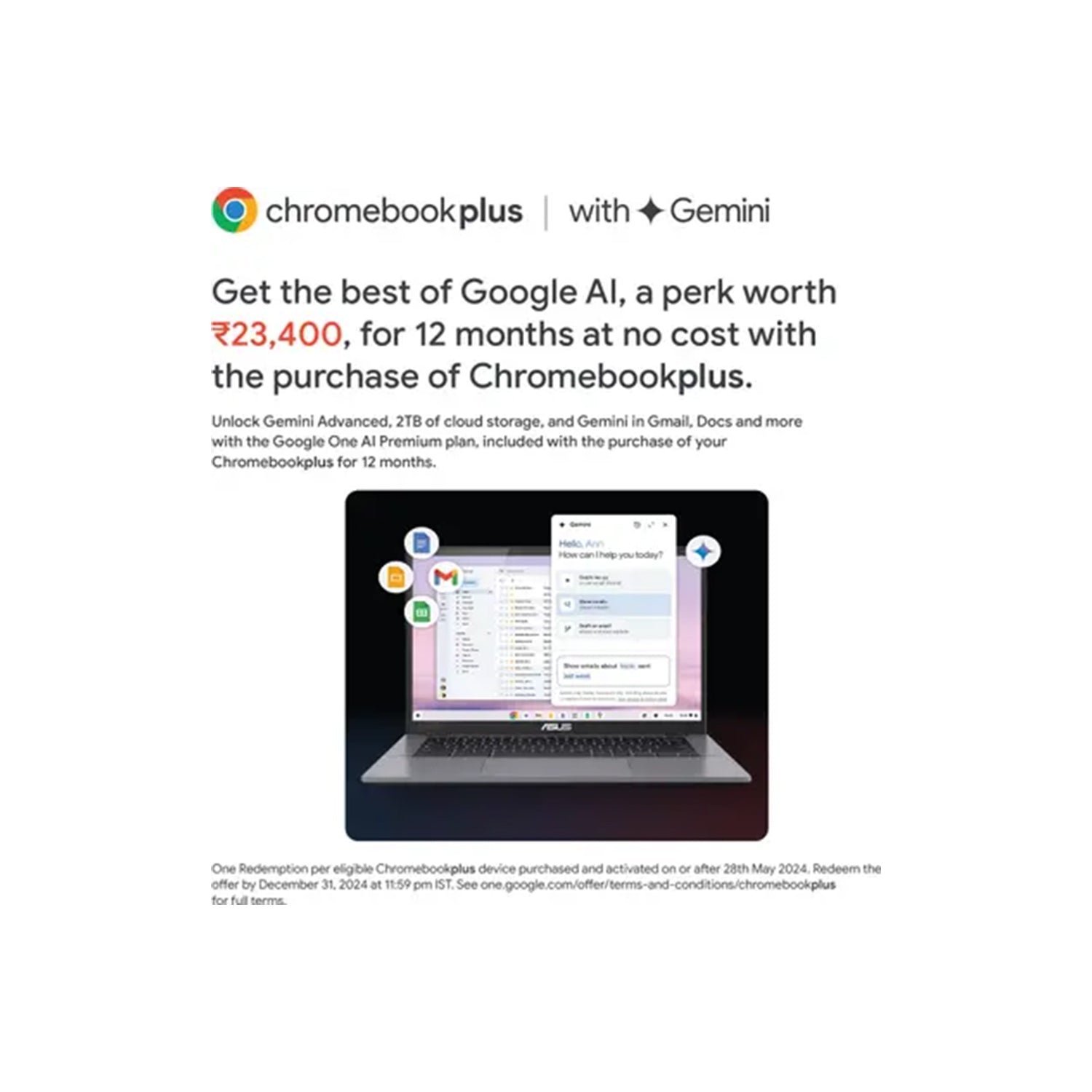 ASUS Chromebook Plus Intel Core i3 12th Gen 1215U - (8 GB/128 GB/ChromeOS) CX3402CBA-PQ0173 (14 Inch, Black, 1.44 Kg)