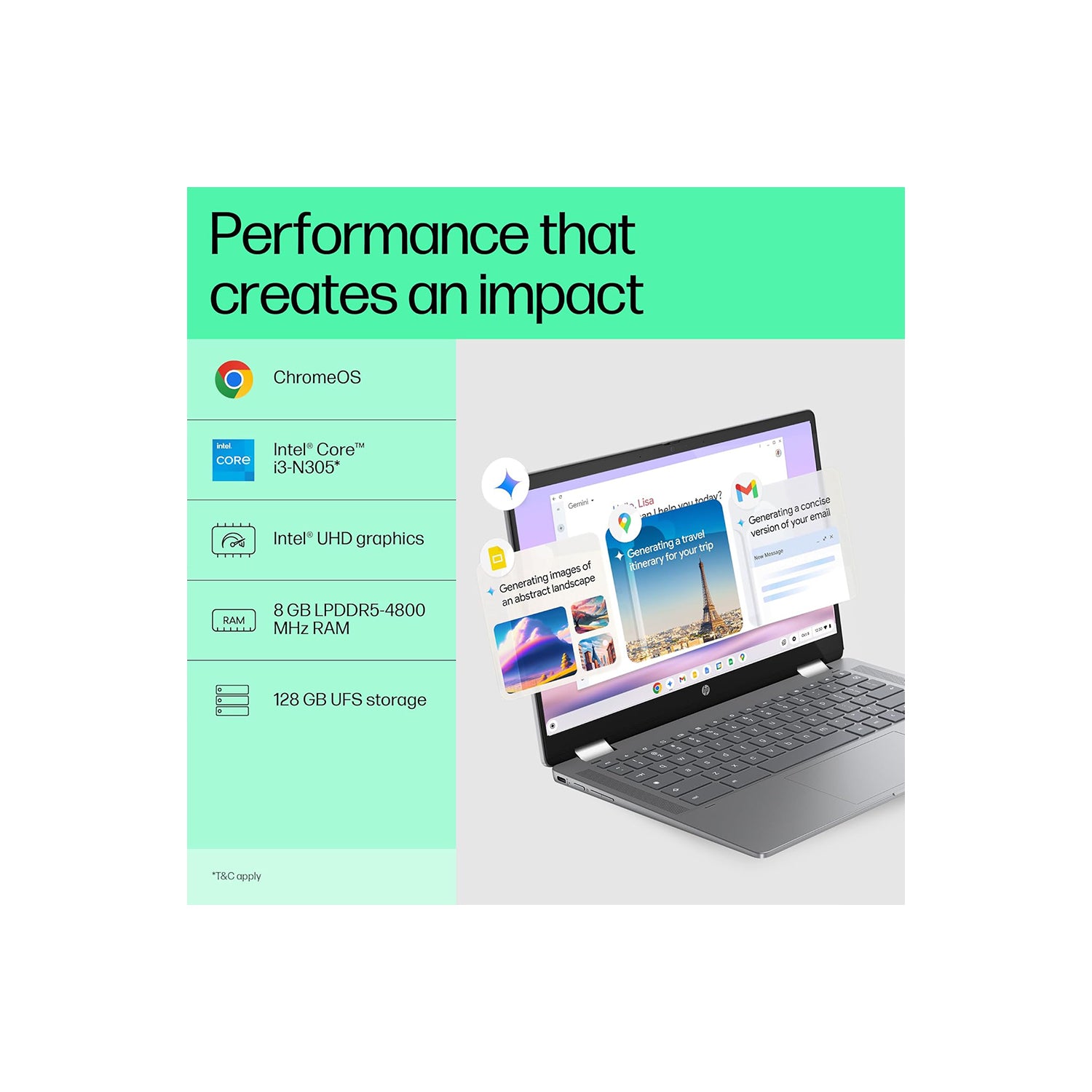 HP Chromebook Plus Intel Core i3 N305 - (8 GB/128 GB/Chrome Plus) 14b-cd0013TU Chromebook  (14 Inch, Meteor Silver, 1.37 Kg)